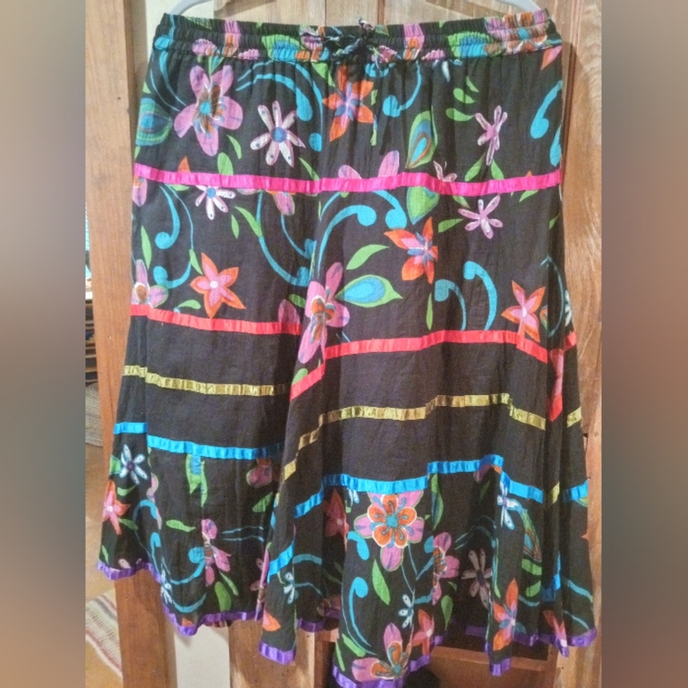 Colorful Floral A-Line Skirt